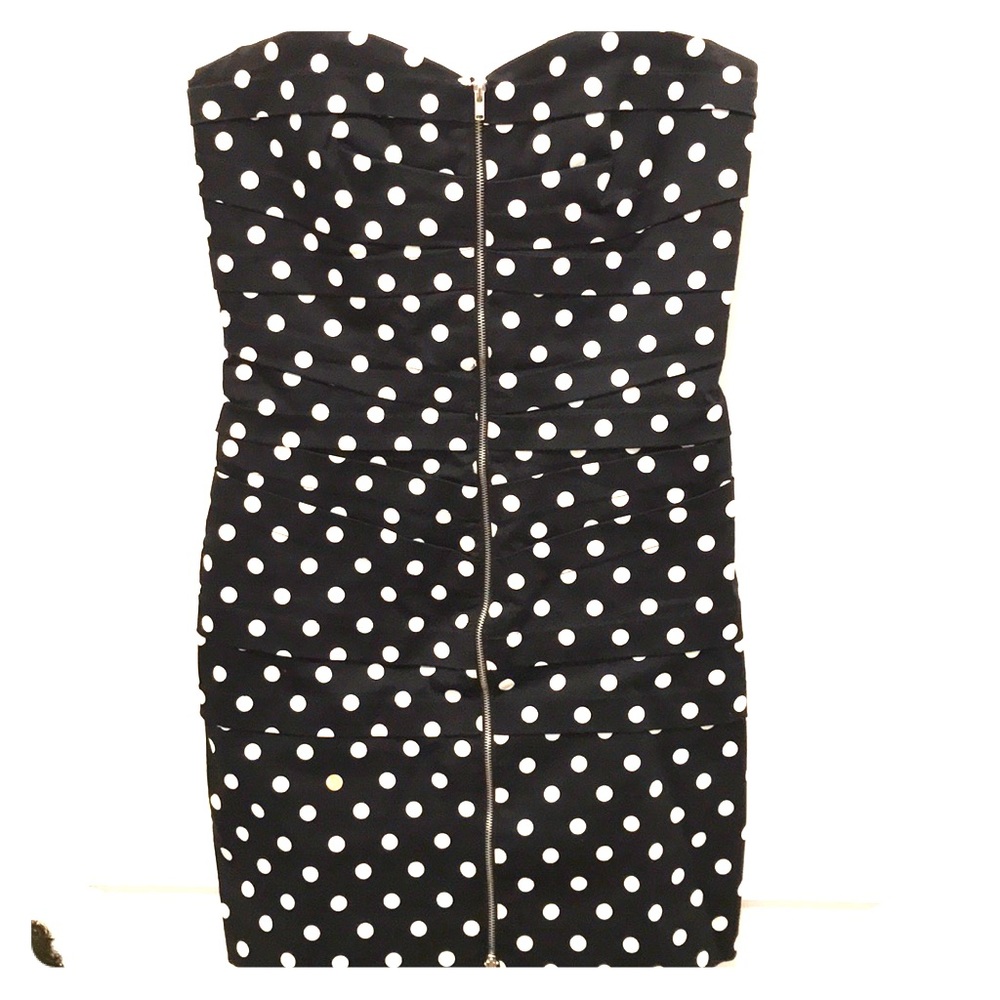 Black White Polkadot Strapless Cocktail Dress